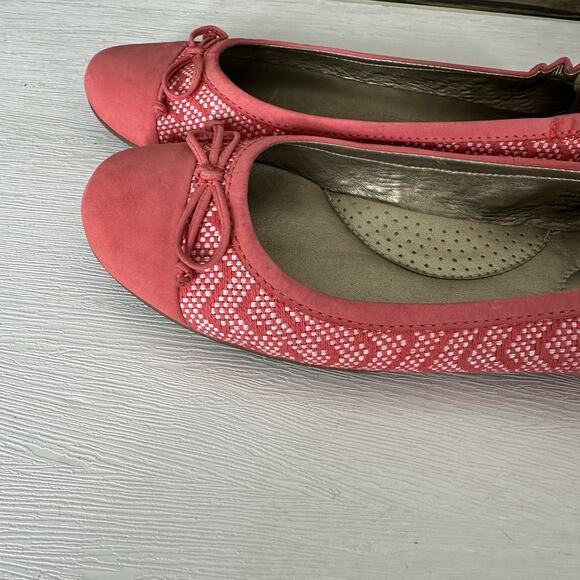 LL Bean Ballet Flats Women Size 8.5 Pink Polka Dot Chevron Stripe Leather Preppy - Picture 3 of 11